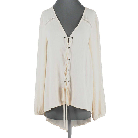 Stella Sz S Peach Multi Textured Lace Up Front Hi Lo 100% Polyester Top