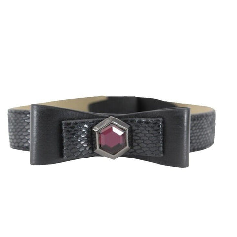 White House BM NEW M 1" x 32" Black Snake Texture Bow Gem Detail Stretch Belt