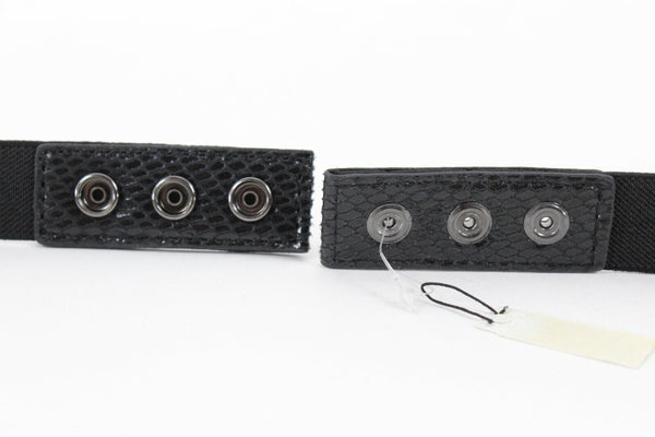 White House BM NEW M 1" x 32" Black Snake Texture Bow Gem Detail Stretch Belt