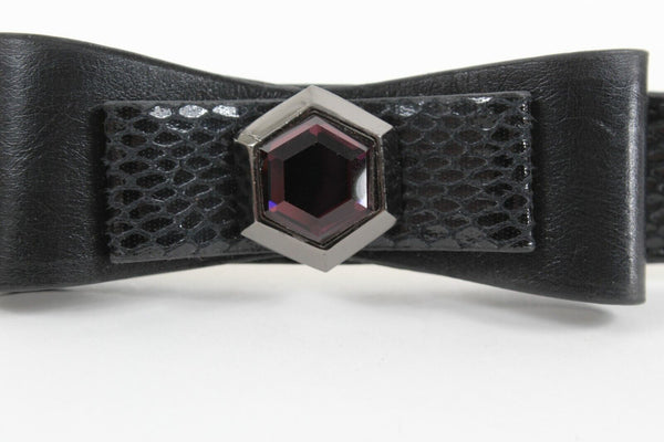 White House BM NEW M 1" x 32" Black Snake Texture Bow Gem Detail Stretch Belt