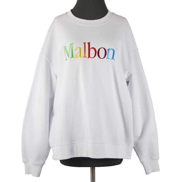 Malbon NEW Sz M White Multi Color Logo Long Sleeve 100% Cotton Sweatshirt Top