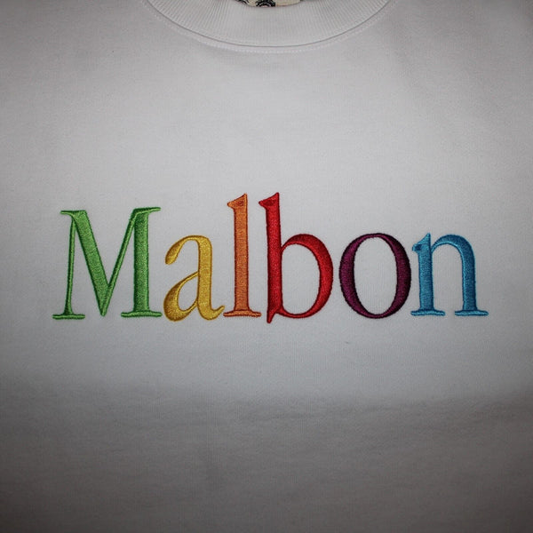 Malbon NEW Sz M White Multi Color Logo Long Sleeve 100% Cotton Sweatshirt Top