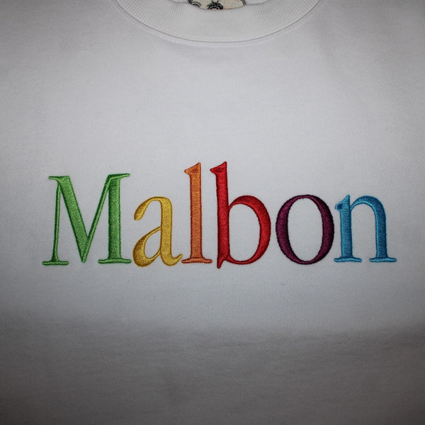 Malbon NEW Sz M White Multi Color Logo Long Sleeve 100% Cotton Sweatshirt Top