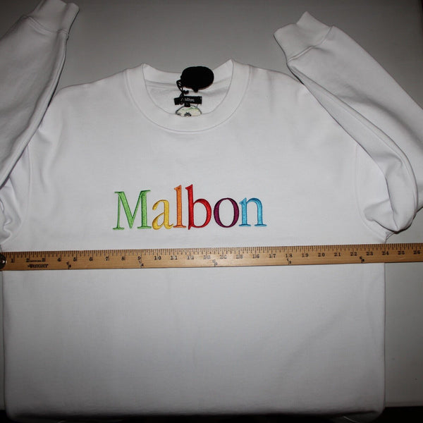 Malbon NEW Sz M White Multi Color Logo Long Sleeve 100% Cotton Sweatshirt Top