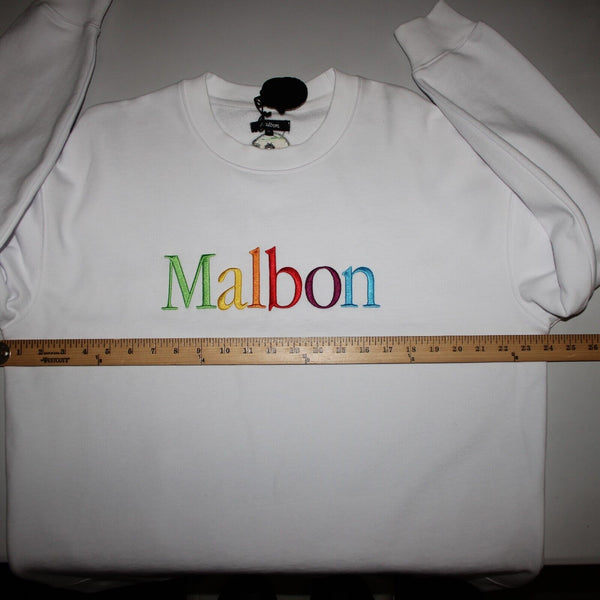 Malbon NEW Sz M White Multi Color Logo Long Sleeve 100% Cotton Sweatshirt Top