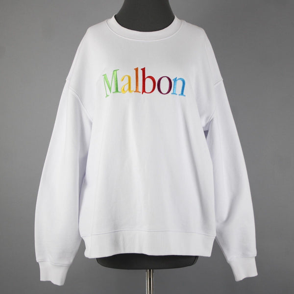 Malbon NEW Sz M White Multi Color Logo Long Sleeve 100% Cotton Sweatshirt Top