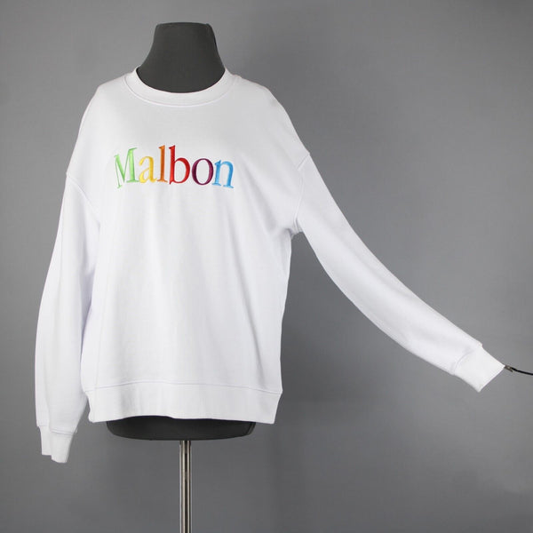 Malbon NEW Sz M White Multi Color Logo Long Sleeve 100% Cotton Sweatshirt Top
