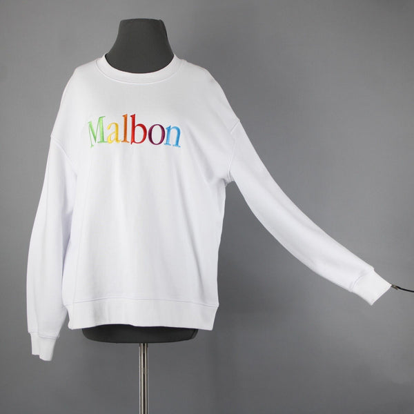 Malbon NEW Sz M White Multi Color Logo Long Sleeve 100% Cotton Sweatshirt Top