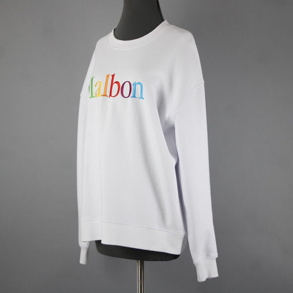 Malbon NEW Sz M White Multi Color Logo Long Sleeve 100% Cotton Sweatshirt Top