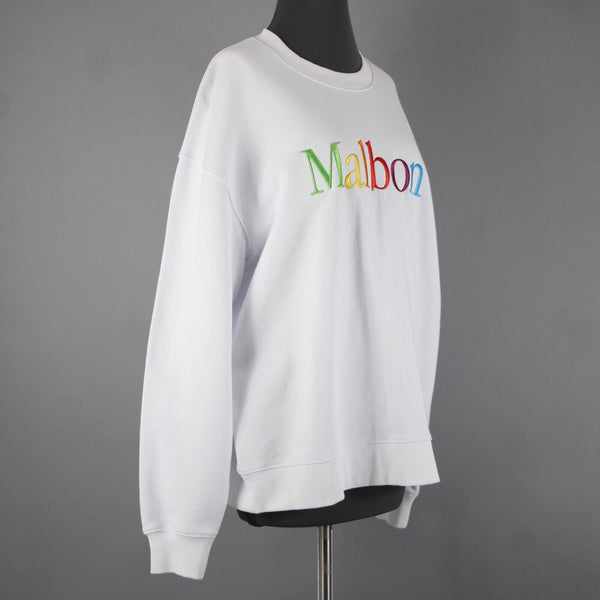 Malbon NEW Sz M White Multi Color Logo Long Sleeve 100% Cotton Sweatshirt Top