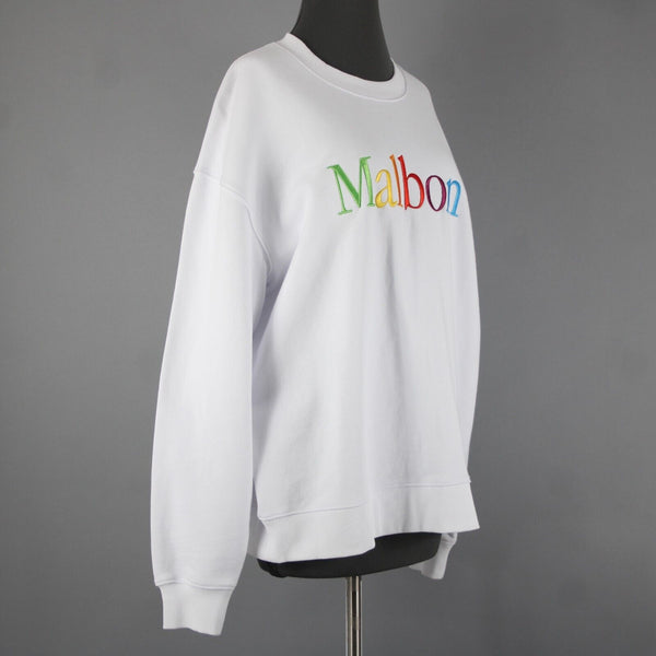 Malbon NEW Sz M White Multi Color Logo Long Sleeve 100% Cotton Sweatshirt Top