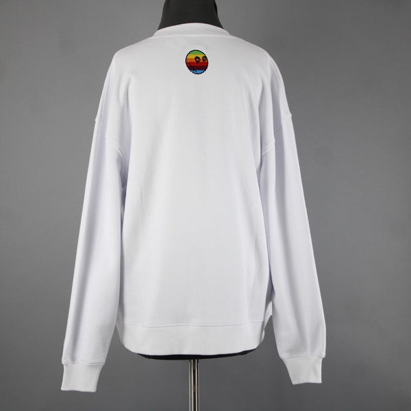 Malbon NEW Sz M White Multi Color Logo Long Sleeve 100% Cotton Sweatshirt Top