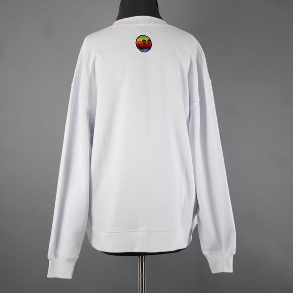 Malbon NEW Sz M White Multi Color Logo Long Sleeve 100% Cotton Sweatshirt Top