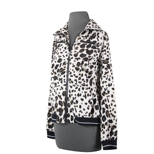 Zenergy By Chicos Sz M Tan Animal Print Collared Zip Up Polyester Spandex Jacket