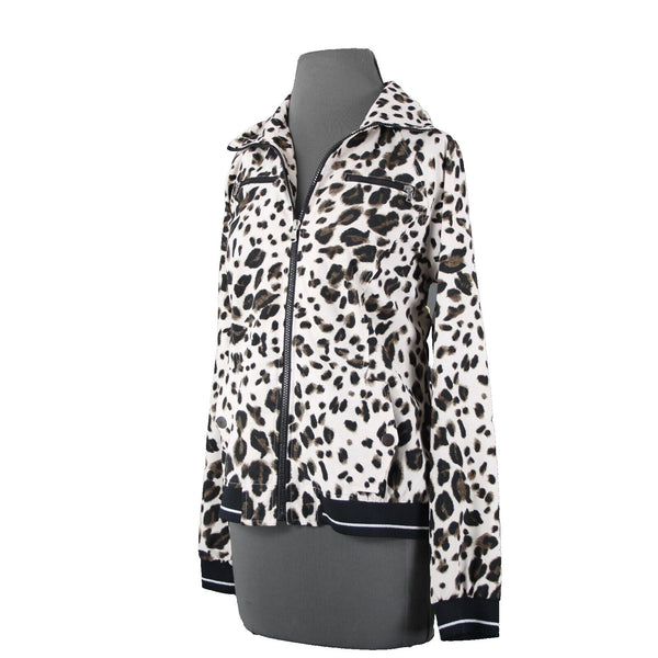Zenergy By Chicos Sz M Tan Animal Print Collared Zip Up Polyester Spandex Jacket
