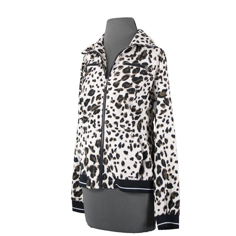 Zenergy By Chicos Sz M Tan Animal Print Collared Zip Up Polyester Spandex Jacket