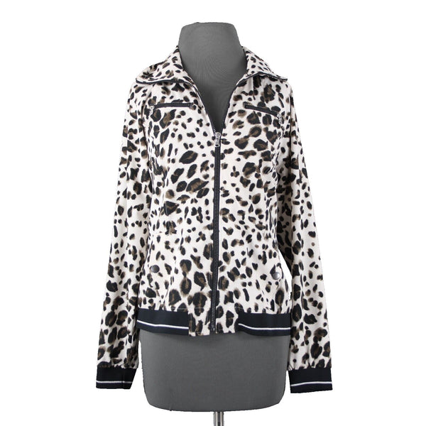 Zenergy By Chicos Sz M Tan Animal Print Collared Zip Up Polyester Spandex Jacket