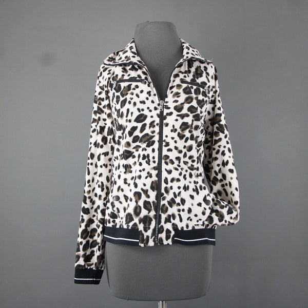 Zenergy By Chicos Sz M Tan Animal Print Collared Zip Up Polyester Spandex Jacket