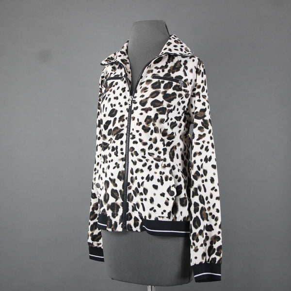 Zenergy By Chicos Sz M Tan Animal Print Collared Zip Up Polyester Spandex Jacket