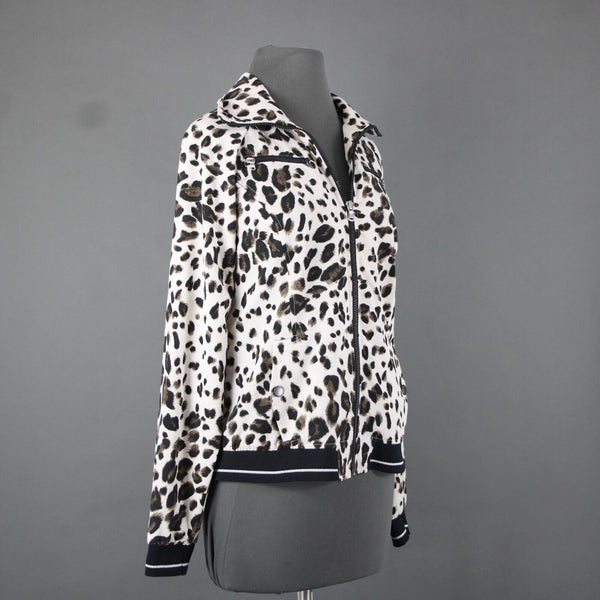 Zenergy By Chicos Sz M Tan Animal Print Collared Zip Up Polyester Spandex Jacket