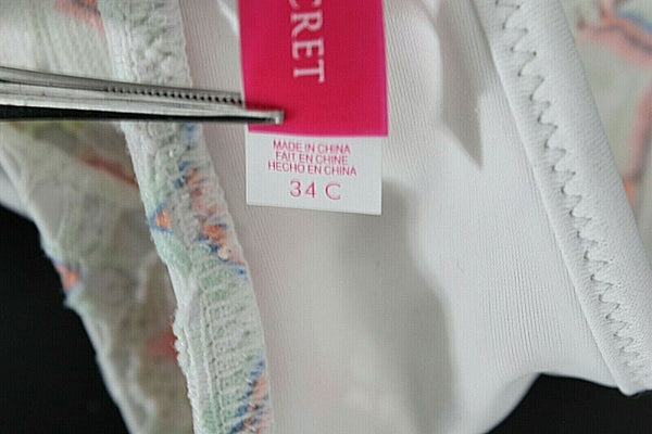 Victorias Secret 34C White Coral Multi  Nylon Elastane Padded Bikini Top