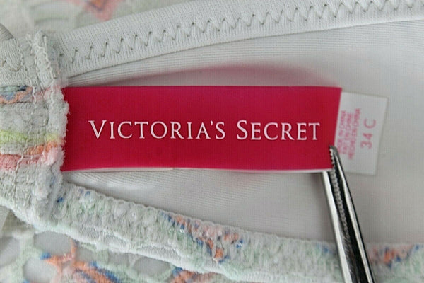 Victorias Secret 34C White Coral Multi  Nylon Elastane Padded Bikini Top