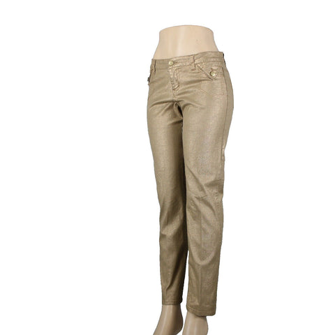Cache Sz 6 x 31 Gold Straight Leg Pockets Cotton Spandex Pant