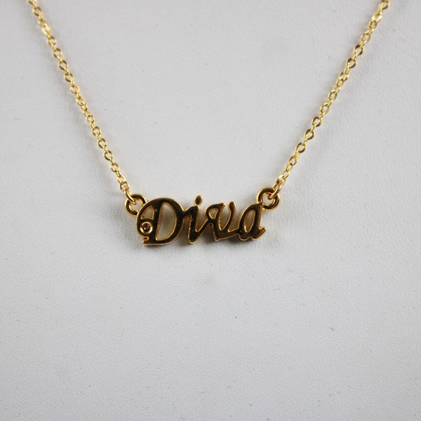 DIVA NEW Name Goldtone Rhinestone Accent 14.5" 4.5" Multi Ring Ext Necklace
