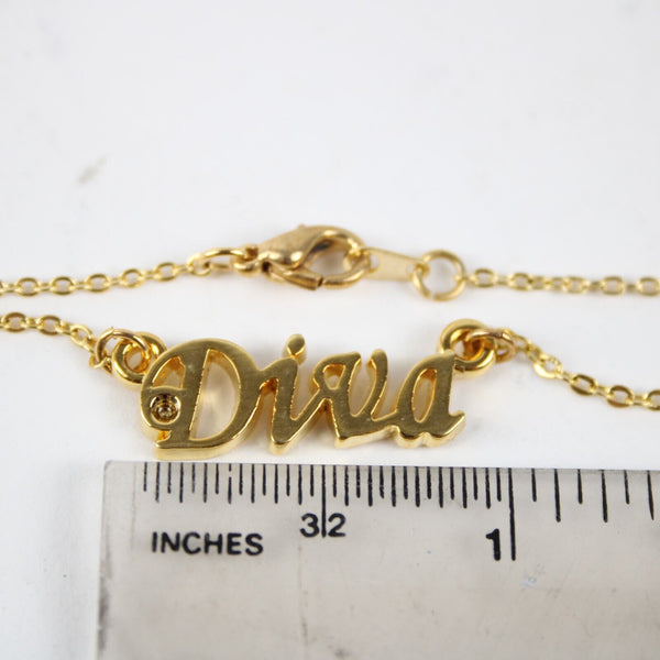 DIVA NEW Name Goldtone Rhinestone Accent 14.5" 4.5" Multi Ring Ext Necklace