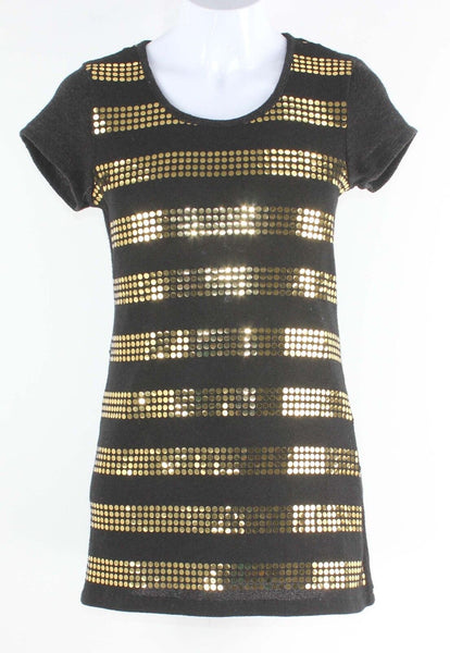 Epic Threads Sz XL Girls Black Gold Sequin Polyester Spandex Knit Dress