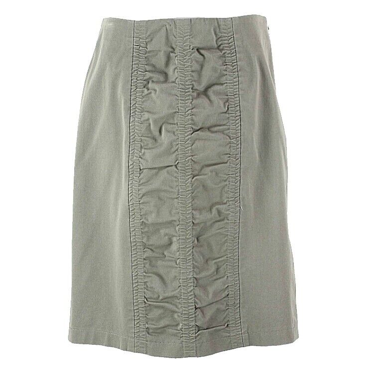 Tahari Sz 4 Olive Ruched Seam Side Slit Cotton Spandex Straight Skirt