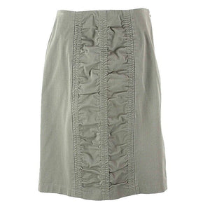 Tahari Sz 4 Olive Ruched Seam Side Slit Cotton Spandex Straight Skirt