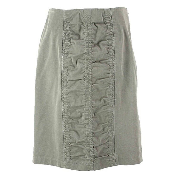 Tahari Sz 4 Olive Ruched Seam Side Slit Cotton Spandex Straight Skirt