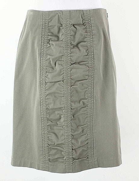 Tahari Sz 4 Olive Ruched Seam Side Slit Cotton Spandex Straight Skirt