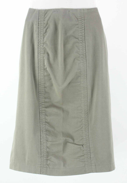 Tahari Sz 4 Olive Ruched Seam Side Slit Cotton Spandex Straight Skirt