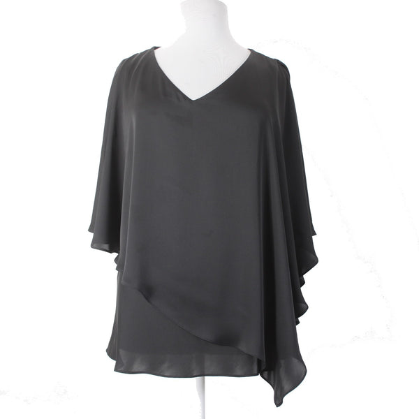 Joseph Ribkoff Top Signature Sz 18 Black V Neck Layered Cold Shoulder Cape Top