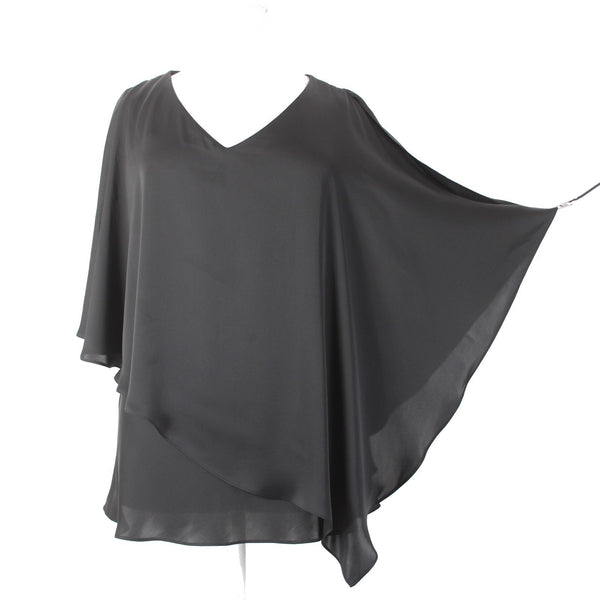 Joseph Ribkoff Top Signature Sz 18 Black V Neck Layered Cold Shoulder Cape Top