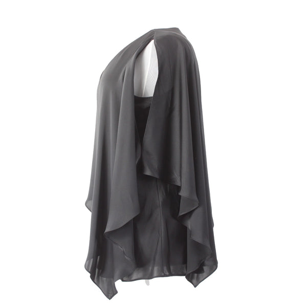 Joseph Ribkoff Top Signature Sz 18 Black V Neck Layered Cold Shoulder Cape Top