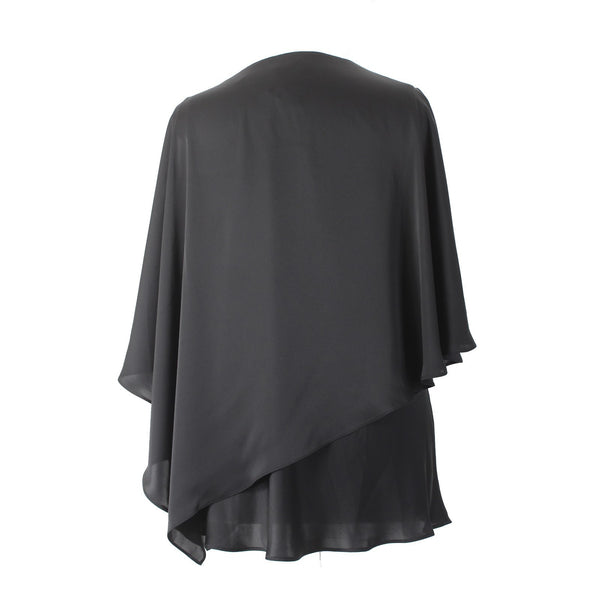 Joseph Ribkoff Top Signature Sz 18 Black V Neck Layered Cold Shoulder Cape Top