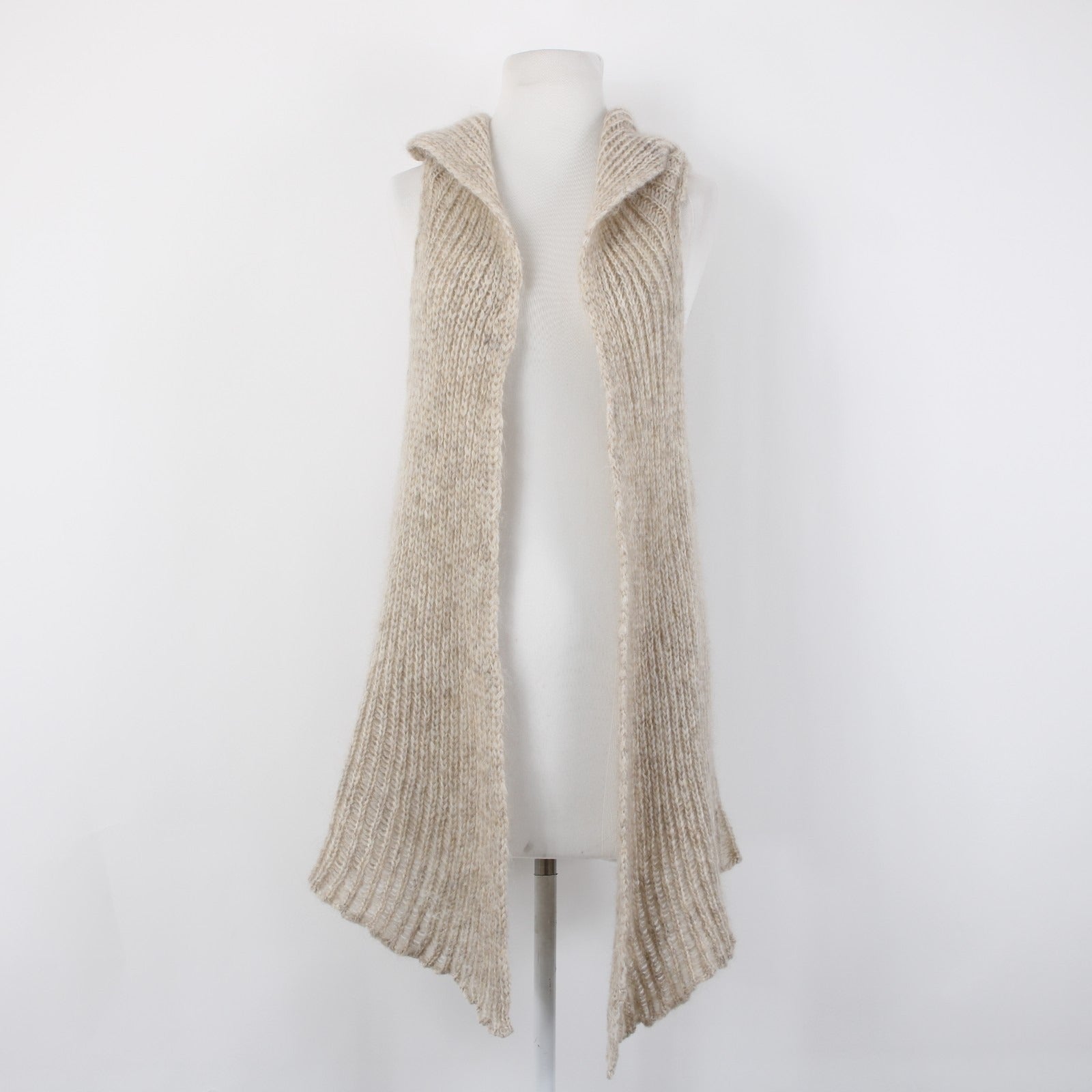 Eileen Fisher Wrap Sz XL Tan Collared Hooded Asymmetrical Mohair Nylon Wool Wrap