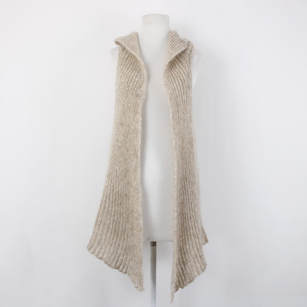 Eileen Fisher Wrap Sz XL Tan Collared Hooded Asymmetrical Mohair Nylon Wool Wrap