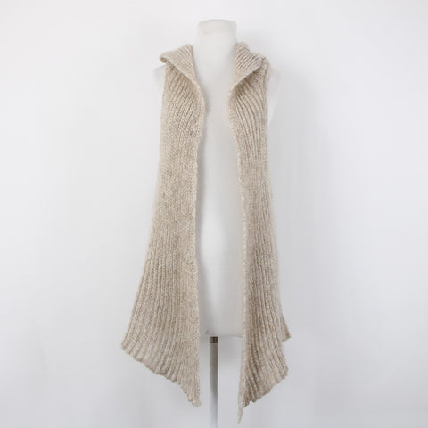 Eileen Fisher Wrap Sz XL Tan Collared Hooded Asymmetrical Mohair Nylon Wool Wrap