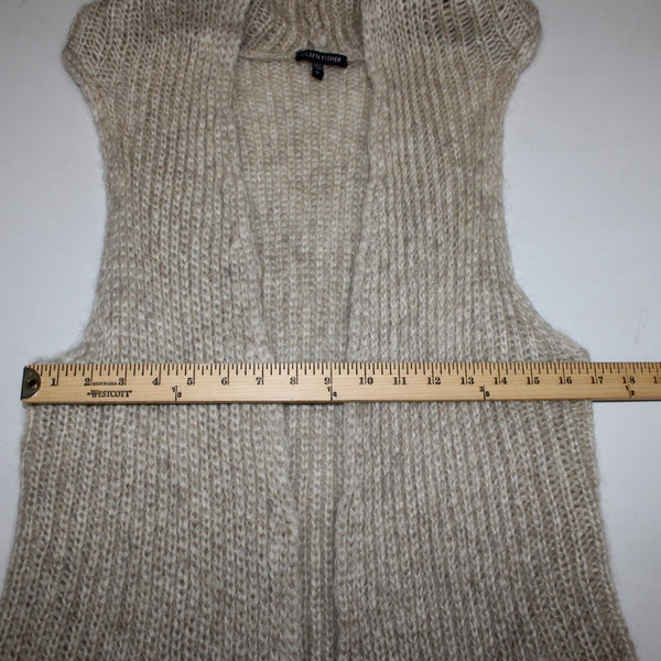 Eileen Fisher Wrap Sz XL Tan Collared Hooded Asymmetrical Mohair Nylon Wool Wrap