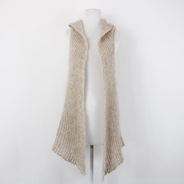 Eileen Fisher Wrap Sz XL Tan Collared Hooded Asymmetrical Mohair Nylon Wool Wrap