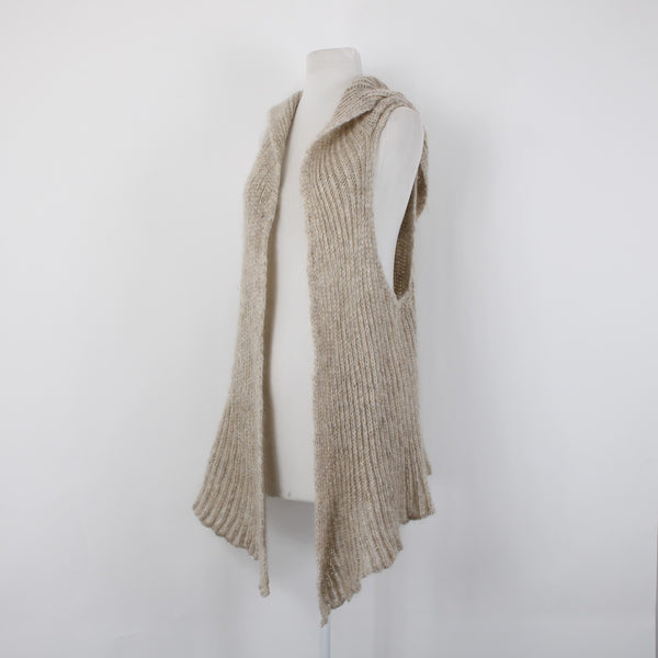 Eileen Fisher Wrap Sz XL Tan Collared Hooded Asymmetrical Mohair Nylon Wool Wrap