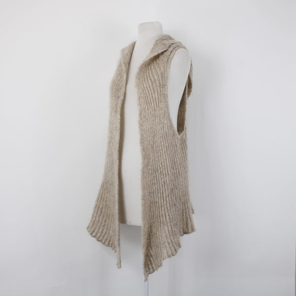 Eileen Fisher Wrap Sz XL Tan Collared Hooded Asymmetrical Mohair Nylon Wool Wrap