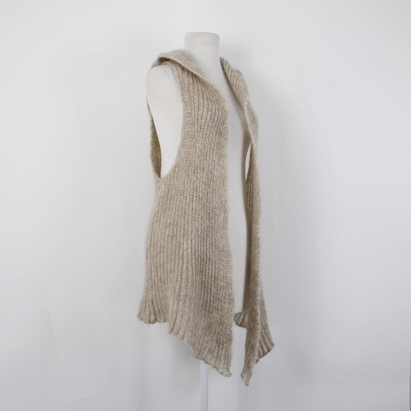 Eileen Fisher Wrap Sz XL Tan Collared Hooded Asymmetrical Mohair Nylon Wool Wrap