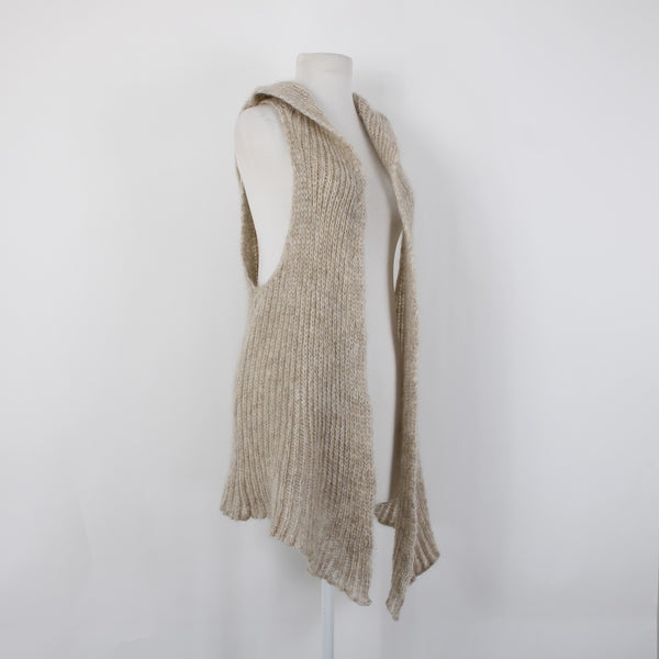 Eileen Fisher Wrap Sz XL Tan Collared Hooded Asymmetrical Mohair Nylon Wool Wrap
