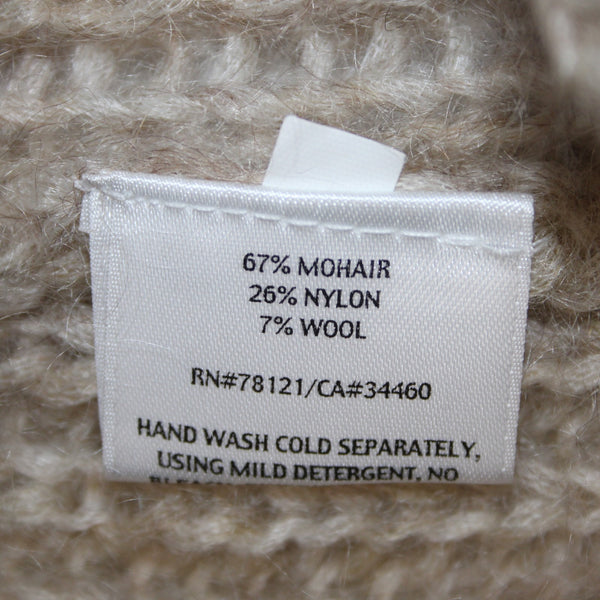 Eileen Fisher Wrap Sz XL Tan Collared Hooded Asymmetrical Mohair Nylon Wool Wrap