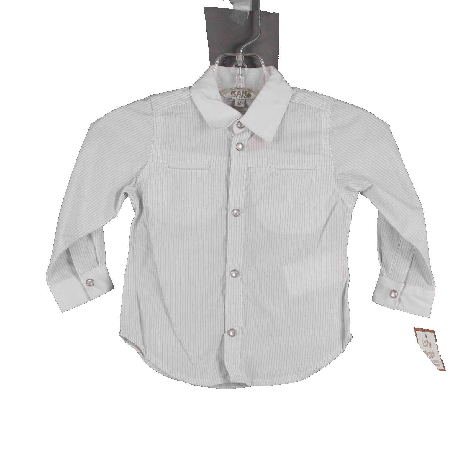 Kanz NEW Sz 6 Mo Gray White Stripes Snap Front Collar Boys Cotton Shirt